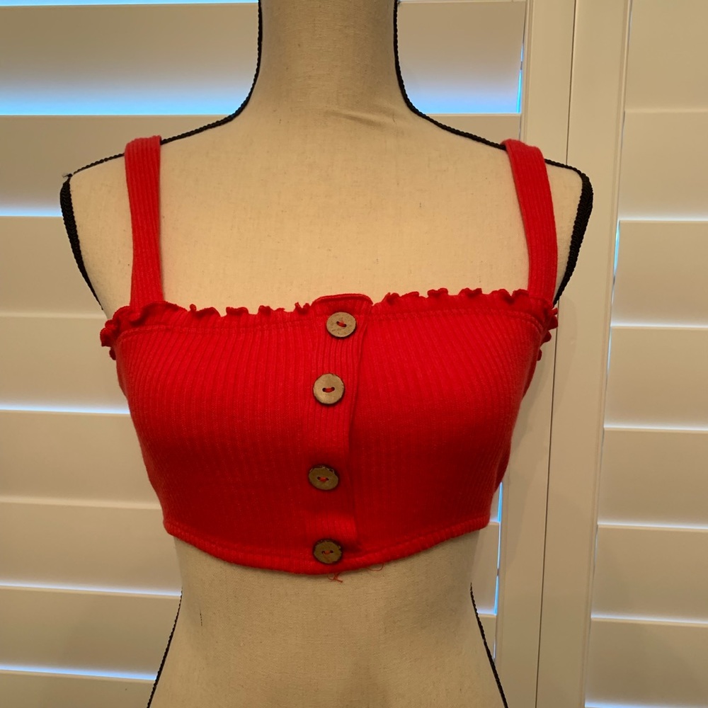 red button down crop top
